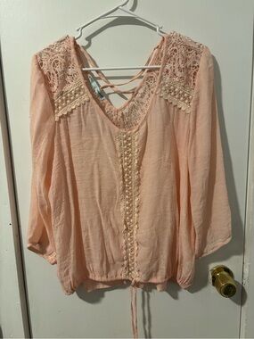 Maurices Peach Lace-Trim Peasant Top